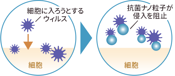 抗菌ナノ粒子による、ウィルス不活化のイメージ